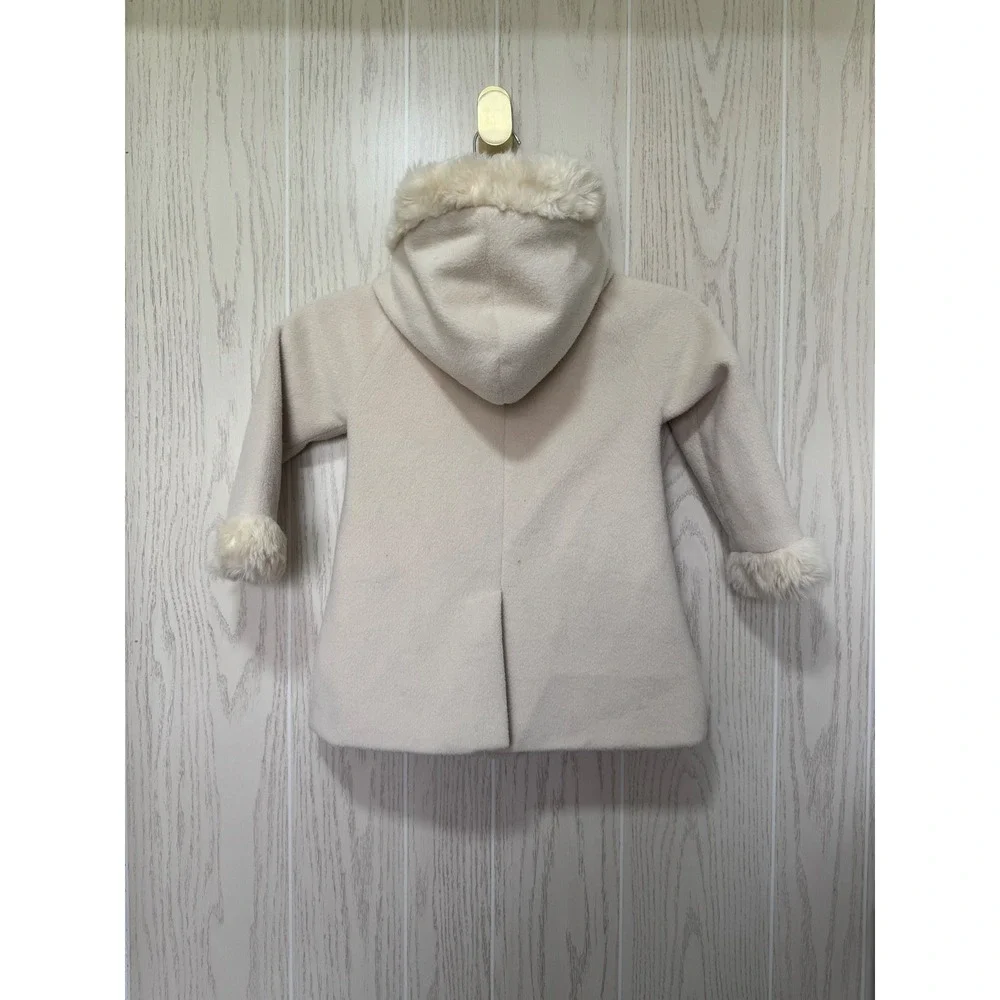 Disney Mickey Mouse Girls Cream Faux Fur Hooded Coat Gold Icon Size 4